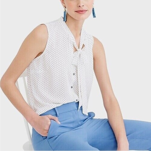 J. Crew Factory Tops - J. Crew Factory Polka Dot Drapey Tie Neck Top Sz XL